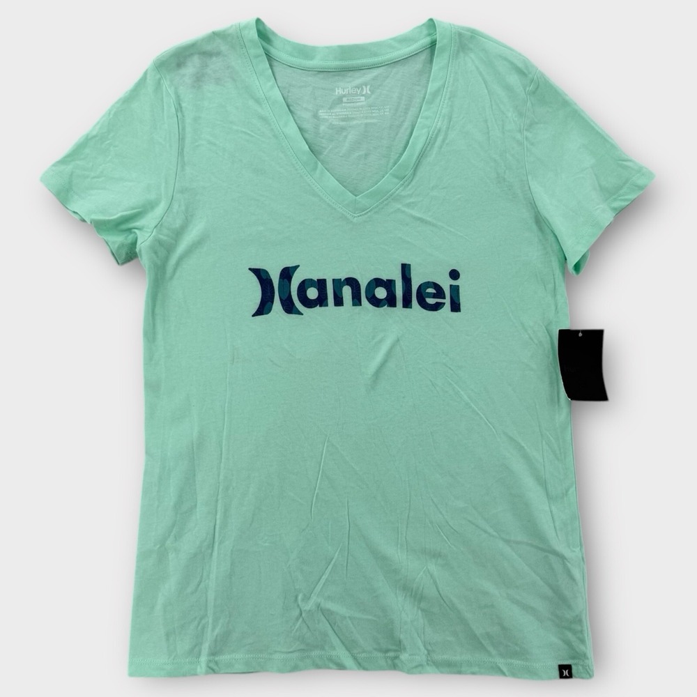 Hurley Shirt Womens Medium Hanalei North Shore Hawaii V Neck Cotton Tee Surf NEW